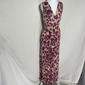 Purple and Cream Sleeveless Maxi Dress